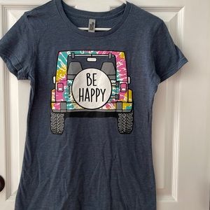 Jeep ‘Be Happy’ Heather blue soft ladies tee shirt NWOT